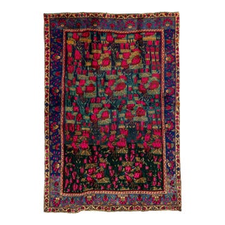 1960s Vintage Handmade Shiraz Purple Floral Wool Rug For Sale