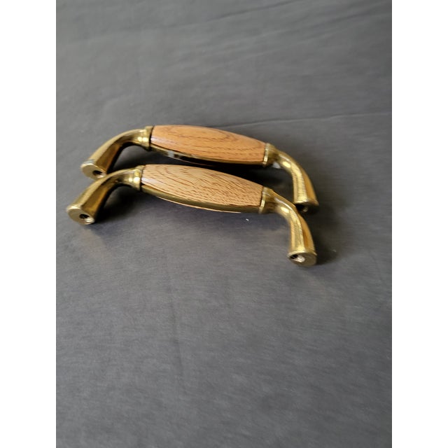 Wood Vintage Belwith Brass & Oak Wood Cabinet Drawer Pulls For Sale - Image 7 of 10