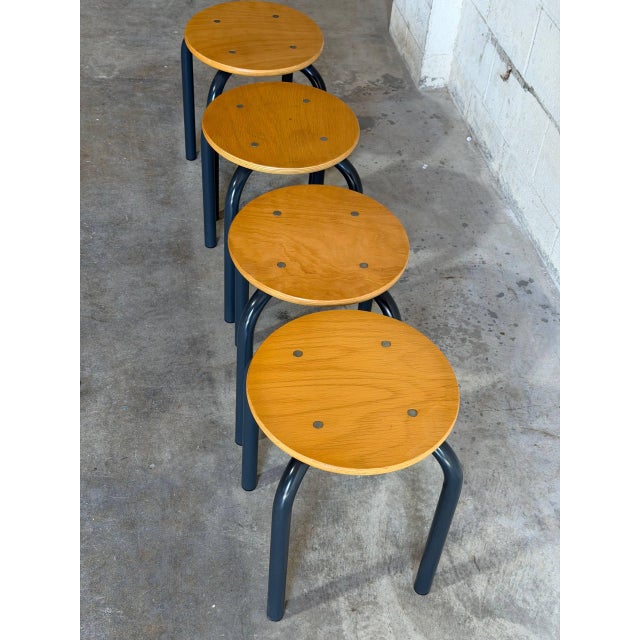 Mid 20th Century Set of 4 Vintage Danish Stools Mid Century Modern Beech & Metal Seating For Sale - Image 5 of 8