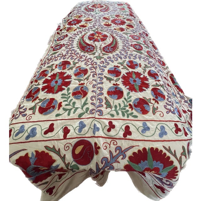 Tribal Vintage Silk Hand Embroidered Suzani Bed Cover From Uzbekistan For Sale - Image 3 of 13