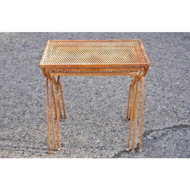 Vintage Salterini Mid Century Modern Wrought Iron Nesting Side Tables - Set of 3. Circa Mid 20th Century. Measurements:...