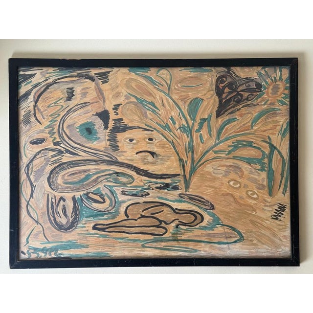 Scandinavian Artist, Symbolist Composition, 1960s-1970s, Watercolor For Sale - Image 9 of 10