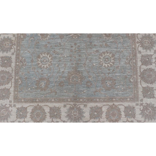 Modern Oushak by Keivan Woven Arts With Floral Design on Green-Blue Field For Sale - Image 4 of 12