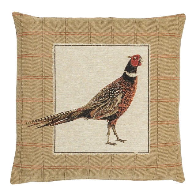 Strutting Pheasant Left Tapestry Cushion With Feather Filler - 46x46cm (18"x18") For Sale