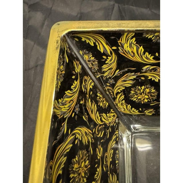 Murano Murano Art Glass Bowl Black Gold Floral Baroque Art Nouveau Decotech Italy VTG For Sale - Image 4 of 10