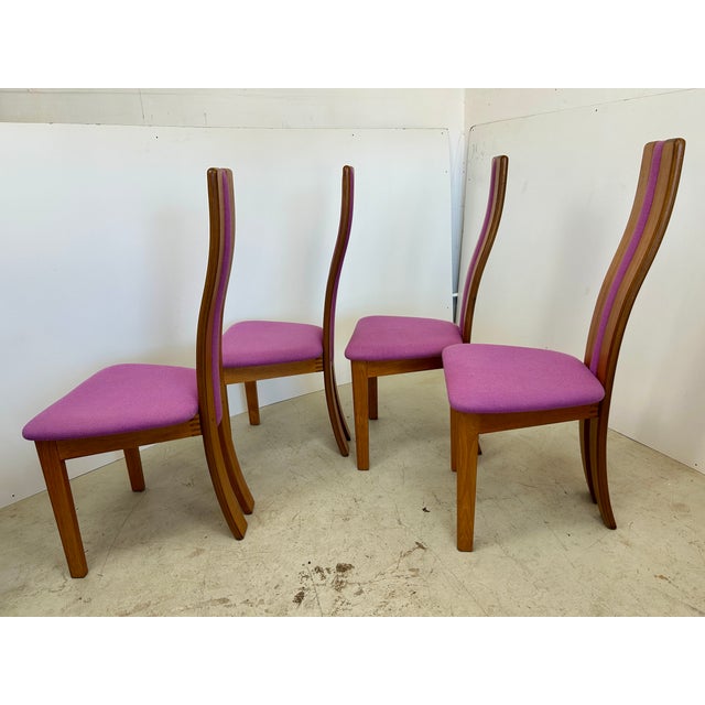 A rare and exceptional set of four high-back dining chairs by Vamdrup Stolefabrik, a premier name in 20th-century Danish...