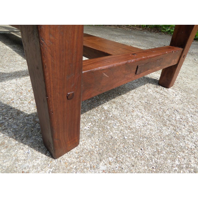 A bold primitive early design able to seat 8 - 12 / Dim. 44'' x 88'' x 30ht. Hand tooled, scraped and pegged. Top 1.5''...