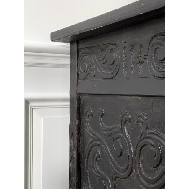 19th Century Antique Indonesian Ebonized Cabinet With Carved Diamond Motif and Scrolls For Sale - Image 11 of 12