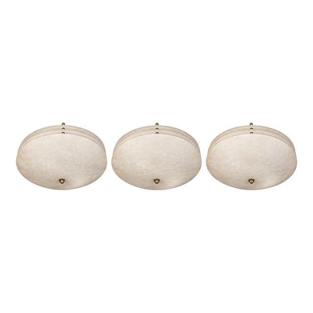 Set of Three Alabaster Flush Mount Ceiling Lights. u.s.a. Mid-20th Century. For Sale