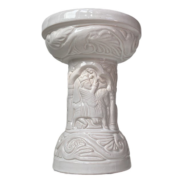 Baptismal Font Candleholder in White Glazed Terracotta by L. Hjorth, 1950s For Sale