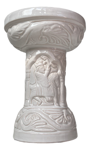 Baptismal Font Candleholder in White Glazed Terracotta by L. Hjorth, 1950s