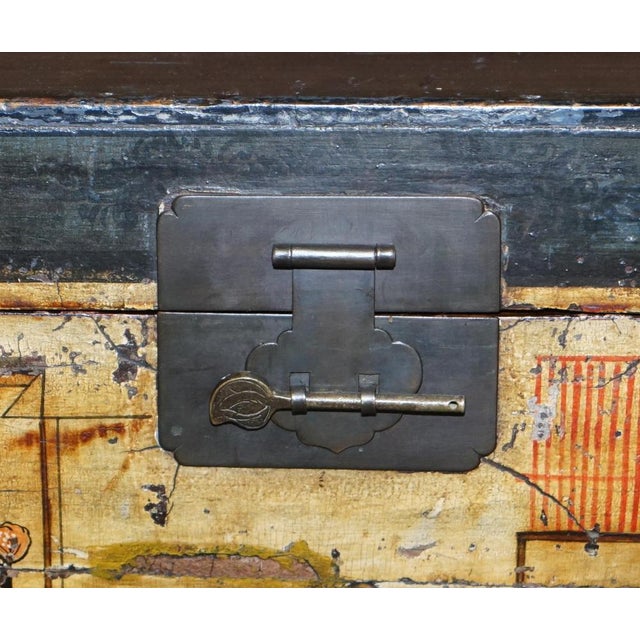 Black Vintage Hand-Painted Trunk or Chest with Immortals and Buildings Decor For Sale - Image 8 of 17