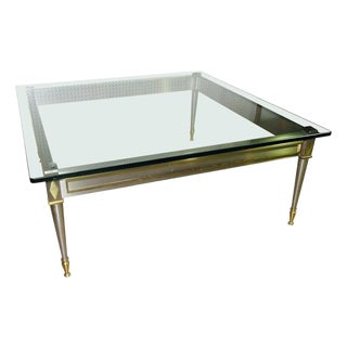 Square Steel Brass French Directoire Style Coffee Table Attributed John Vesey For Sale