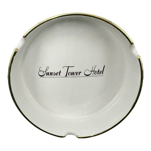 Late 20th Century Sunset Tower Hotel Hollywood, Ca White Porcelain Ashtray For Sale