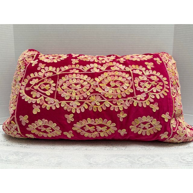 Textile Lush Vibrant Embroidered Velvet Decor Pillow For Sale - Image 7 of 7