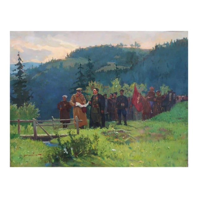 Soviet Partisans Oil Painting, Ukrainian Socialist Realism Art, 1975 120-160 For Sale
