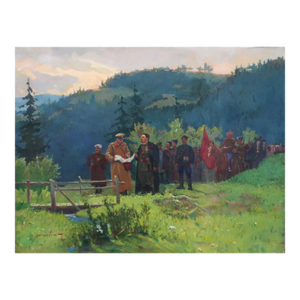 Soviet Partisans Oil Painting, Ukrainian Socialist Realism Art, 1975 120-160