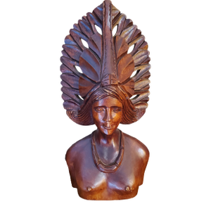 1980s Vintage Polynesian Hand Carved Wood Bust Native Island Tribal