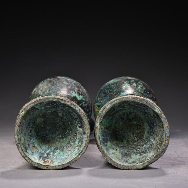 Antique Bronze Stemmed Cups With Inscriptions - Pair For Sale - Image 4 of 12