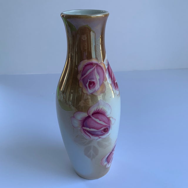 Art Deco Vase Pink Rose Lusterware For Sale - Image 3 of 5
