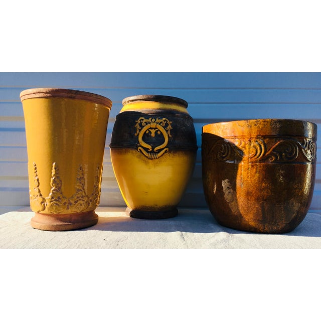 Vintage Yellow Majolica Pottery Cachepots - Set of 3 For Sale - Image 11 of 11
