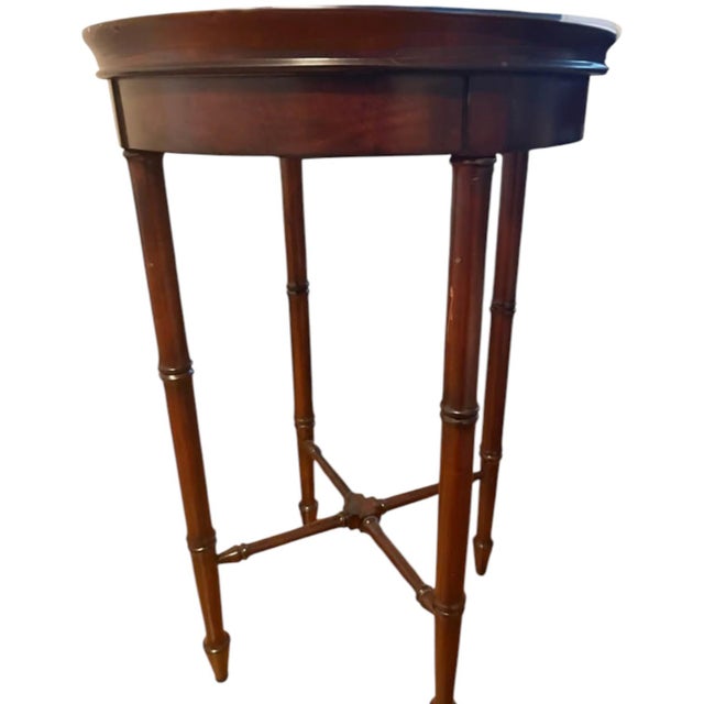 Stunning Pair of Vintage Hollywood Regency Bookmatched Cherry Accent Tables by Hekman Furniture For Sale - Image 9 of 11