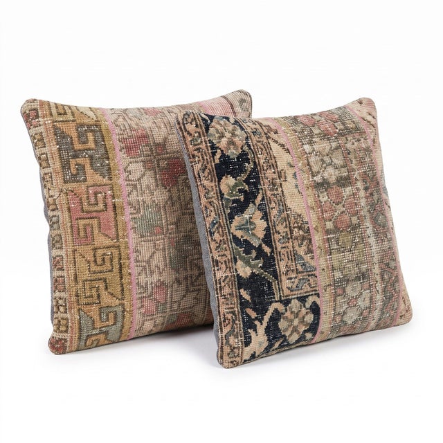 Mid-Century Modern Muted Oushak Rug Pillow Cover 20'' X 20'' - Set of Two For Sale - Image 3 of 4