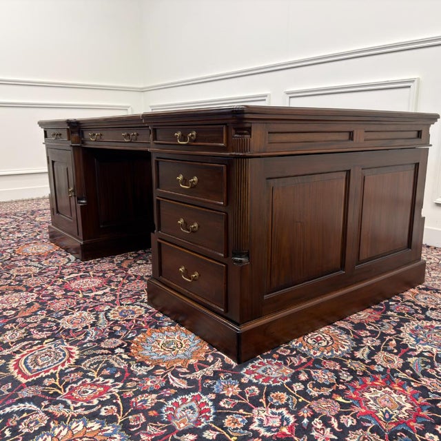 Large Classic English Chesterfield Partner Desk For Sale - Image 16 of 18