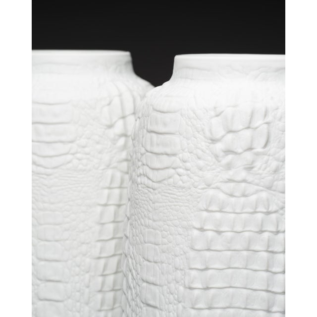 Op-Art Bisque Porcelain Vases with Crocodile Reptile Relief by Manfred Frey for AK Kaiser, 1960s, Set of 2 For Sale - Image 6 of 18