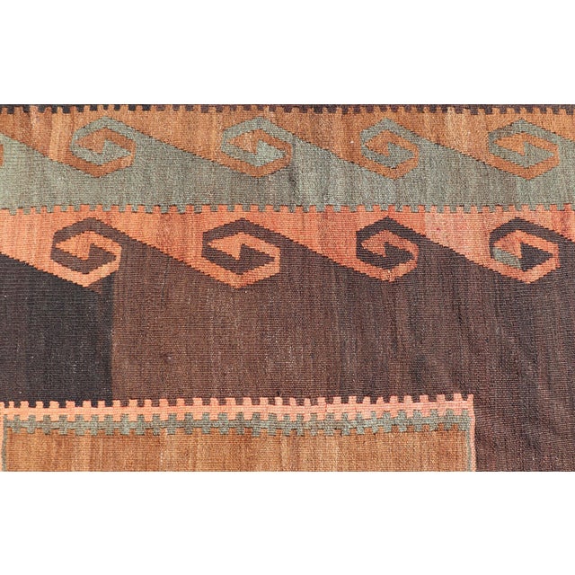 Vintage Turkish Kars Kilim With Bold Medallions in Warm Brown, Orange, and Sage For Sale - Image 9 of 13