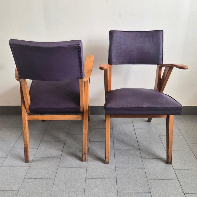 Vintage Bridge Armchairs in Beech with Compass Legs, 1950, Set of 2 For Sale - Image 16 of 18