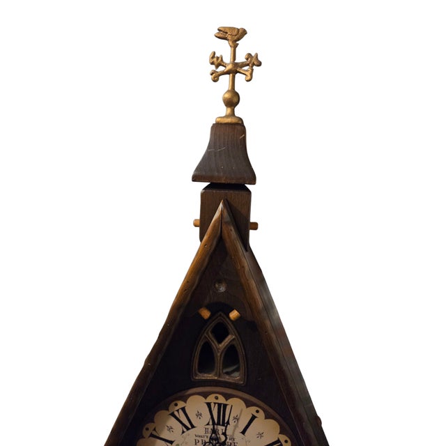 English Vintage New England Clock Company Hanging Wood Wall Weights Cathedral Hark Chime For Sale - Image 3 of 17