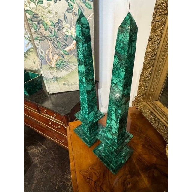 Pair of French Malachite Obelisks For Sale In Dallas - Image 6 of 6