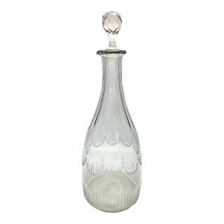 Antique Etched Crystal Decanter With Stopper For Sale