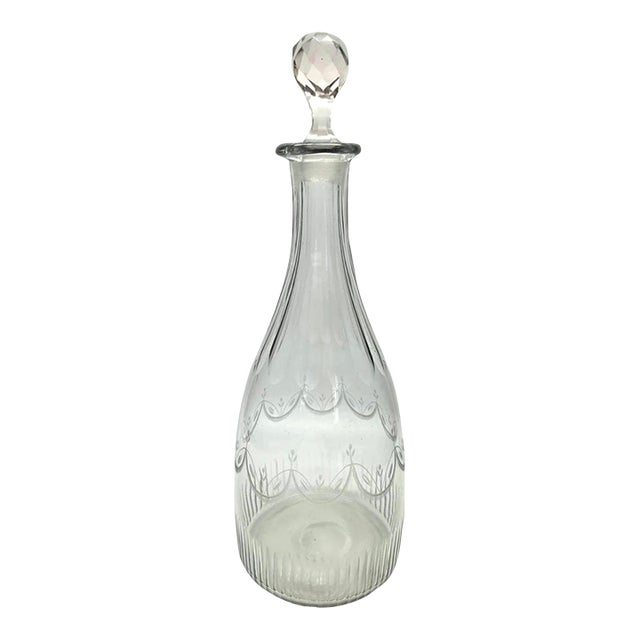 Antique Etched Crystal Decanter With Stopper For Sale