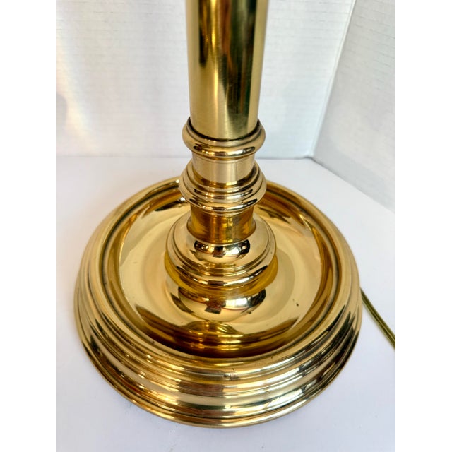 1970s Vintage Brass Library Table Desk Lamp With Pierced Shade Attributed to Chapman For Sale - Image 5 of 12