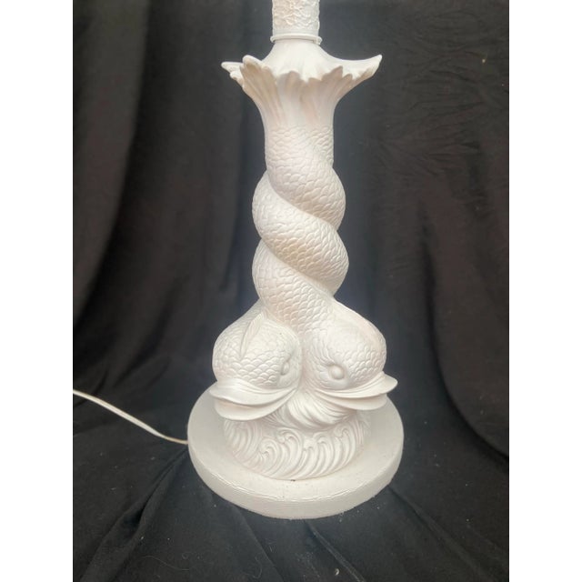 White Vintage Double Koi White Plaster Floor Lamp With Glass Tray Table For Sale - Image 8 of 9