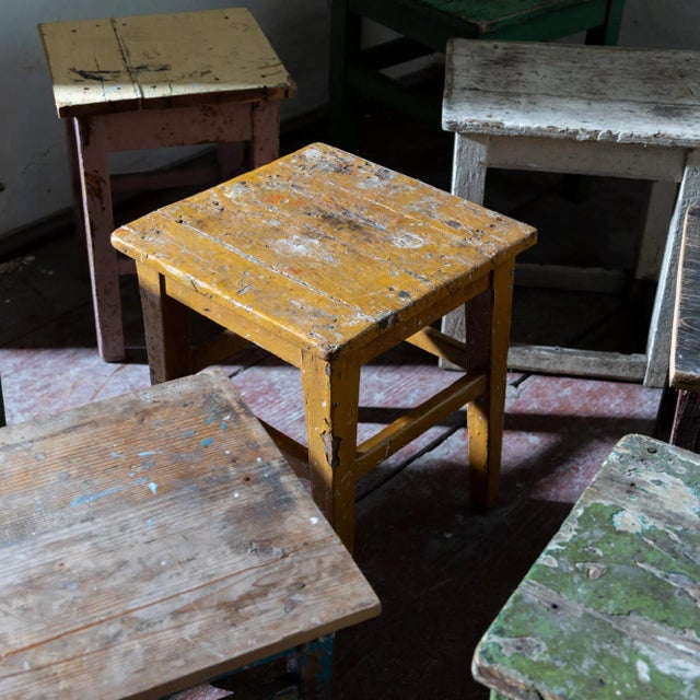 Blue Vintage Style Colorful Stools, Set of 10 For Sale - Image 8 of 11