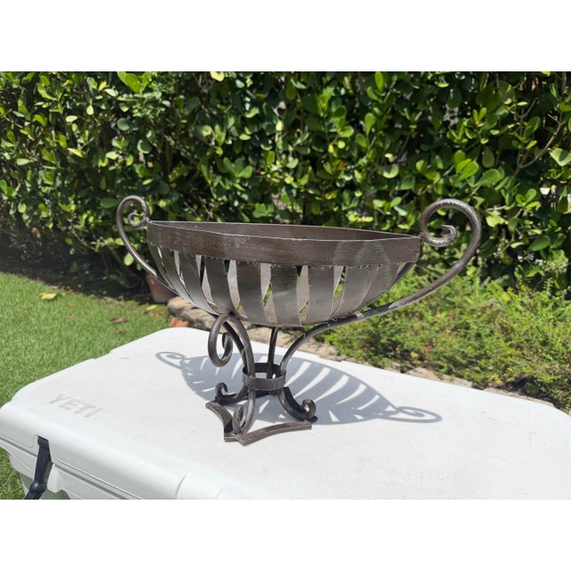Vintage Wrought Iron Leaf Form Pedestal Centerpiece Bowl For Sale - Image 4 of 12