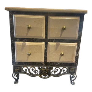 1980s Vintage 2 Color Tessellated Marble Treasure Chest with 4 Drawers on Metal Base