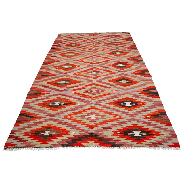 1960s Handwoven Turkish Rug Diamond Pattern Kilim Rug - 5'5" X 10'1" For Sale - Image 5 of 12