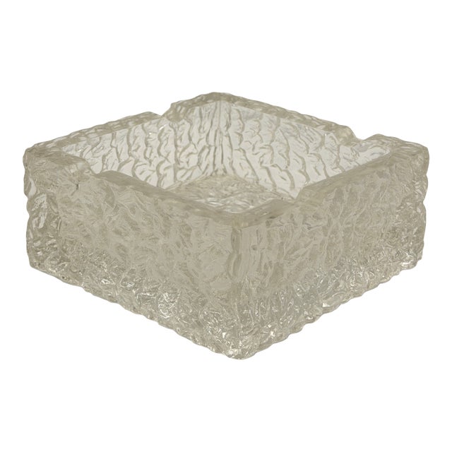 Vintage Textured Glass Square Ashtray For Sale