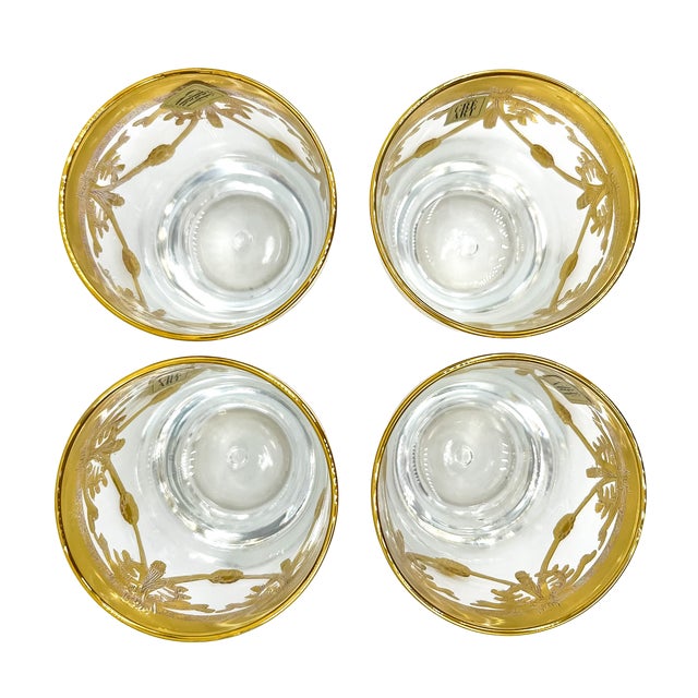 1970s Set of 4 Italian Gilt Laurel & Tassel Lowball Glasses by Cre Art – Hollywood Regency / Neoclassical For Sale - Image 5 of 11