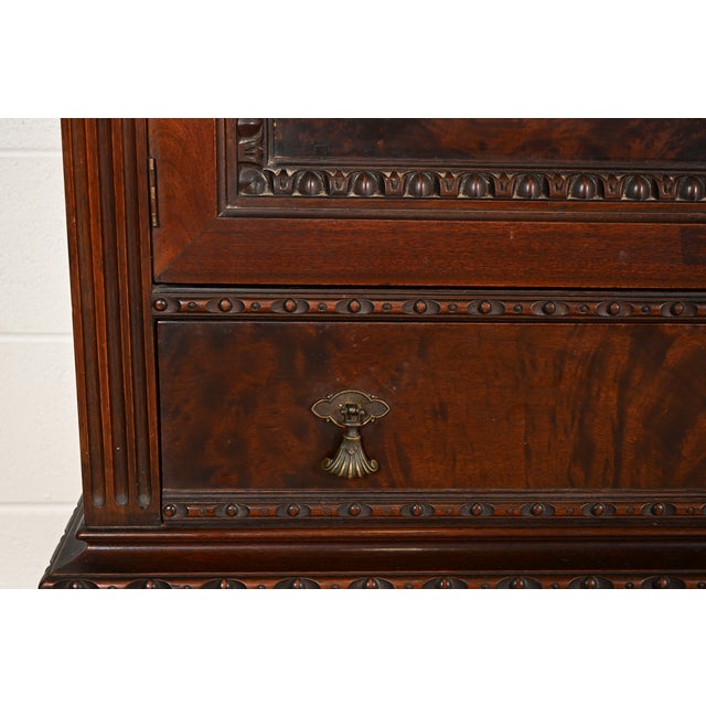 Berkey & Gay Style Antique Chippendale Carved Walnut and Burl Wood Bookcase or Bar Cabinet, Circa 1920s For Sale - Image 13 of 18