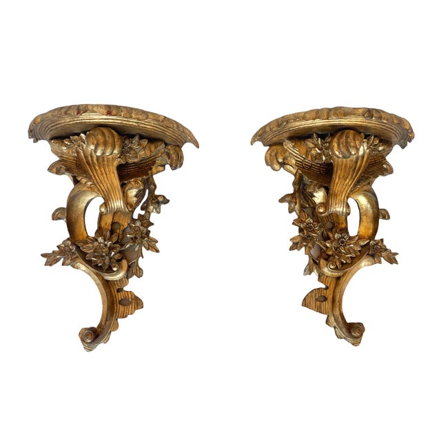 Mid 20th Century Large Vintage Carved Giltwood Italian Wall Brackets - a Pair For Sale - Image 11 of 11