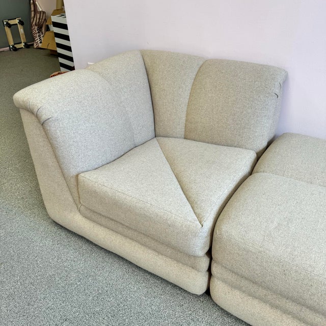 Beige Vintage Soft Beige Tweed Chair & Ottoman Set For Sale - Image 8 of 10