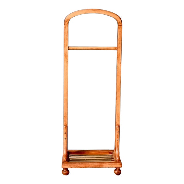 Vintage Wood and Gilt Brass Valet Stand with Turned Legs, 1930s For Sale