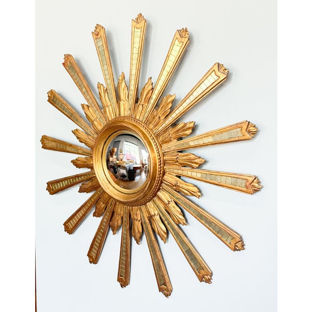 Italian Italian Gilt Sunburst or Starburst Convex Mirror (Diameter 35) For Sale - Image 3 of 6