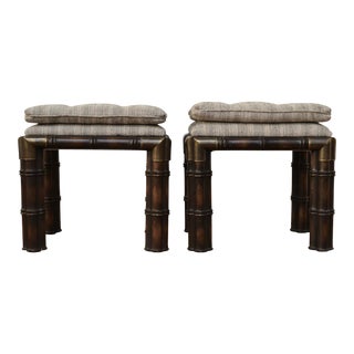 Faux Bamboo Footstools in Rogers & Goffigon Fabric - a Pair For Sale