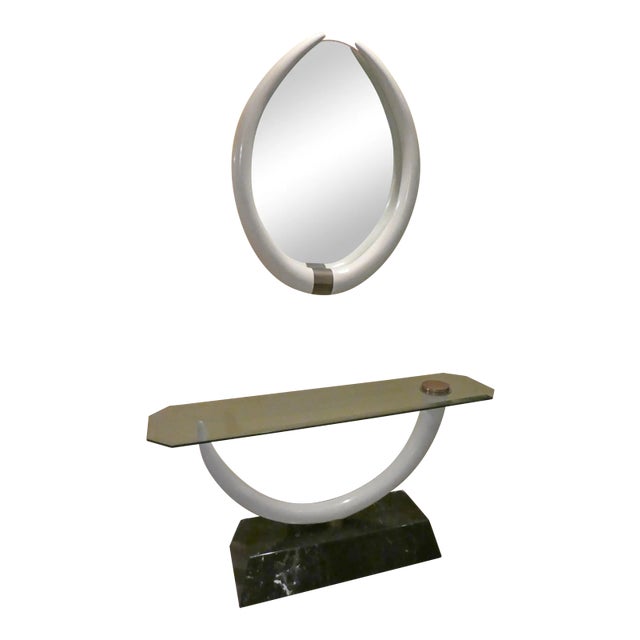 Faux Elephant Tusk Console and Mirror - a Set For Sale